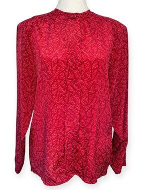 Oscar de la Renta Vintage Red Blouse Secretary Corporate Sleek Size 4